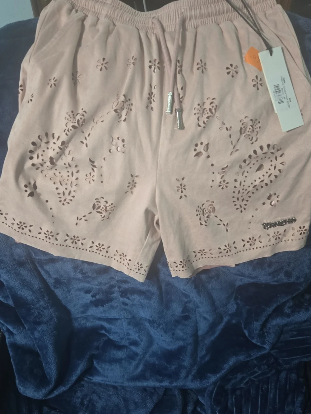 men’s Dusty Pink Laser-Cut Drawstring Shorts